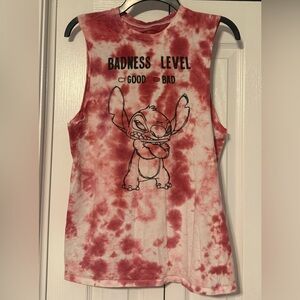 Disney Stitch Badness Level Maroon Tie Dye Wide Armed Tank Top